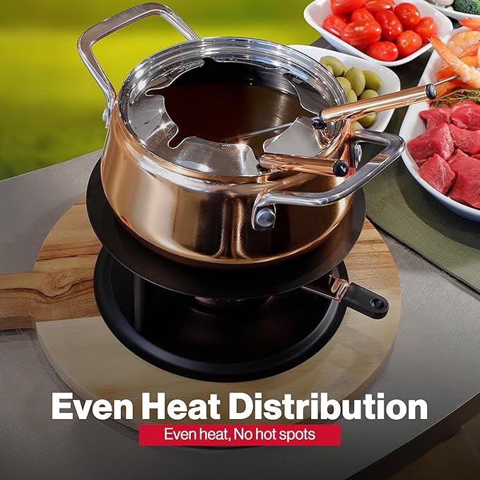 Swissmar Peak 10-Piece Copper-Plated Stainless Steel Fondue Set - Ideal for Oil & Broth Fondue - Perfect for Kitchen Collection & Wedding Gift Giving - 1.25 Liter / 1.32 Quarts