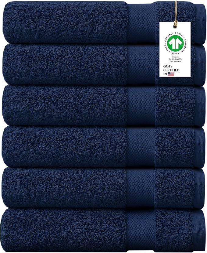 Delara 100% Organic Cotton Towels 650 GSM Plush Feather Touch Quick Dry Bath Towel, Pack of 6 GOTS Certified, Oeko-Tex Green Certified, Organic Cotton Bath Towel, 30"X58"