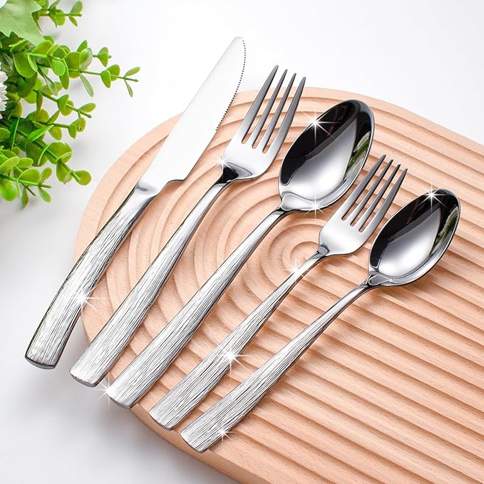 40-Piece Silverware Set for 8, CITESANA Heavy Duty Stainless Steel Flatware Set with Ripple Handles, Mirror Polished Kitchen Cutlery Set