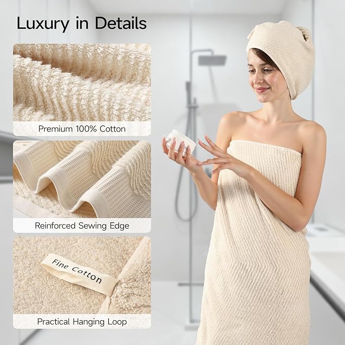 REDKISS Luxury Bath Towel Set of 8, 100% Cotton Bathroom Towels Set with 2 Bath Towels, 2 Hand Towels, 4 Washcloths, Ultra Soft Highly Absorbent Towels for Bathroom, Gym, Hotel, Spa, Brown