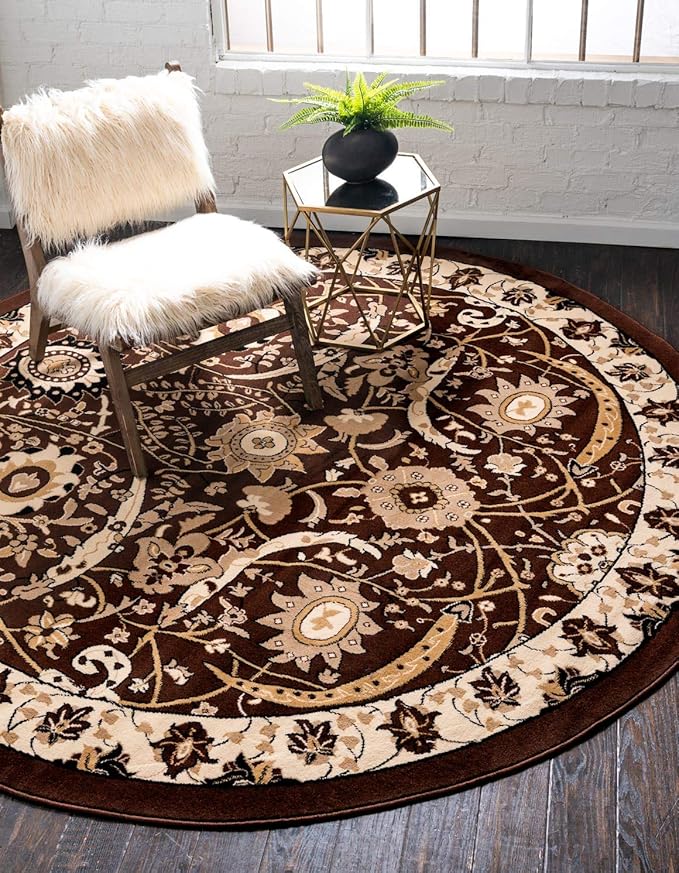 Unique Loom Espahan Collection Area Rug - Cape Cod (7' 10" Round, Brown/ Beige)