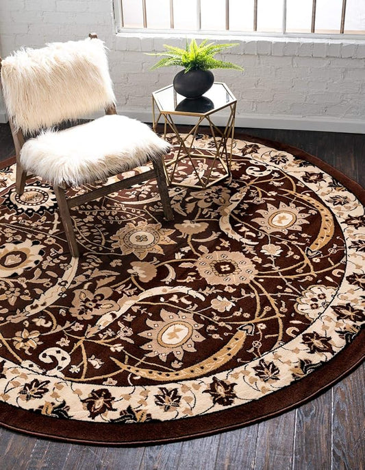 Unique Loom Espahan Collection Area Rug - Cape Cod (7' 10" Round, Brown/ Beige)