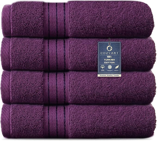 COZYART Purple Hand Towels for Bathroom 4 Pcs, 13x30 Cotton Guest Hands Towel Set Super Soft Highly Absorbent Durable 650 GSM for Daily Use