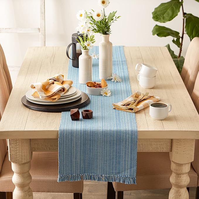 DII Variegated Tabletop Collection, Table Runner, 13x72, Light Blue
