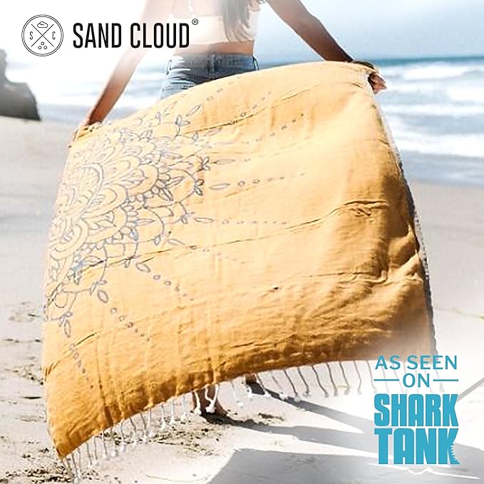 Sand Cloud Turkish Beach Towel - Sand Free - 100% Organic Turkish Cotton Yarn - Quick Dry Towel for Beach, Picnic, Blanket or Bath Towel - As Seen on Shark Tank - Flower Mandala Navy