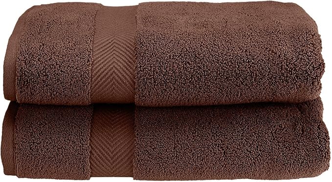 Superior Zero Twist 100% Cotton Bath Towels, Super Soft, Fluffy and Absorbent, Premium Quality Oversized Bath Towel Set of 2, Espresso