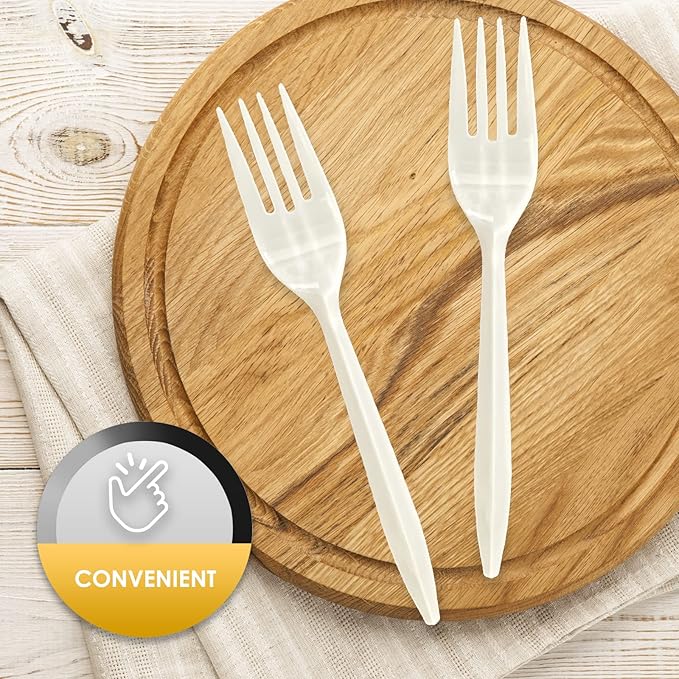 PAMI Medium Weight Disposable Plastic Forks 1000 Count White