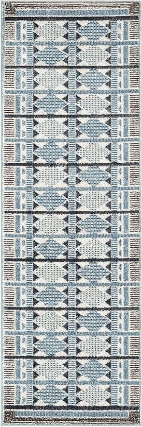 Nourison Home Nordic Blue 2' x 6' Area Rug - Easy Clean, Non Shedding, Bed Room, Living Room, Dining Room, Kitchen (6' Runner)