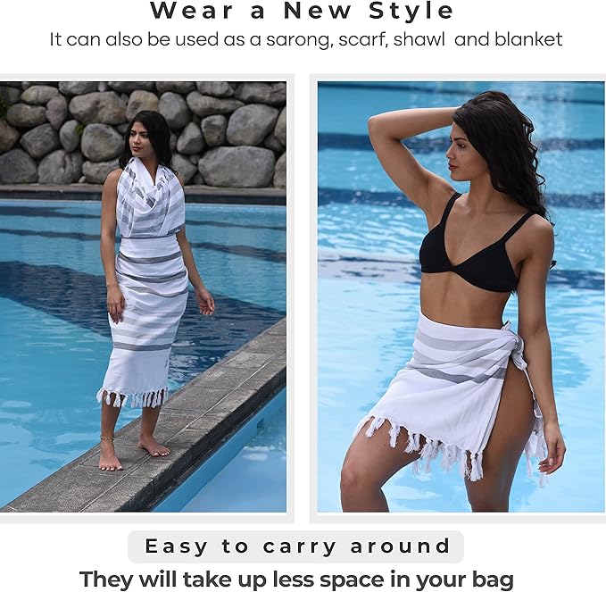 Turkish Beach Towel - Cotton Bathroom Towels Highly-Absorbent Quick Dry Bath Towels 37 x 70 inch Beach Towels Sand-Free Turkish Bath Towel Multipurpose Yoga Towel Beach Blanket (White)