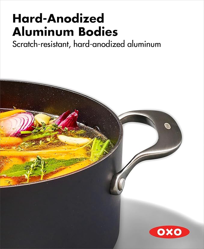 OXO Professional 5QT Stock Pot with Lid, Hard Anodized Ceramic Nonstick Cookware PFAS-Free, Stainless Steel Handles, Induction Suitable, Diamond Reinforced Coating, Dishwasher and Oven Safe, Black