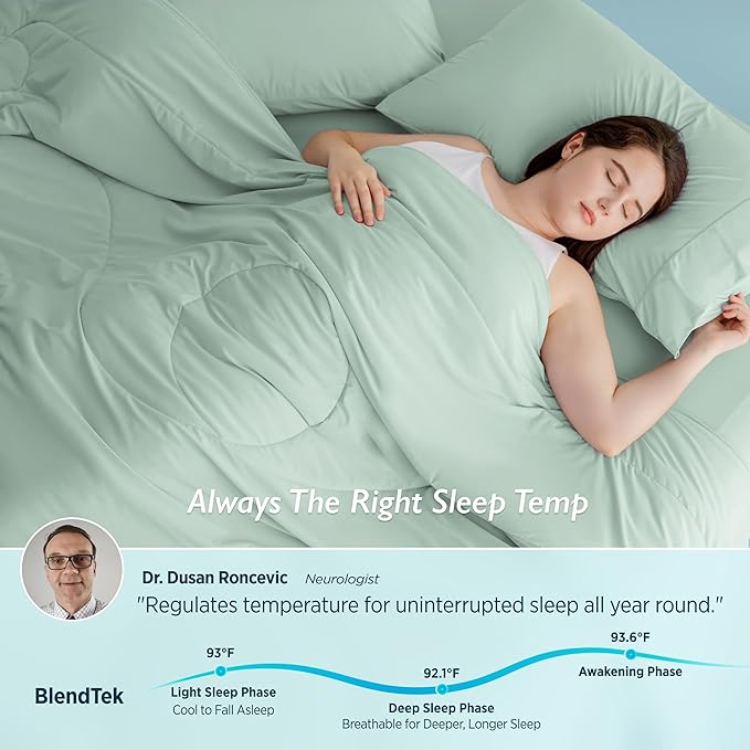 Breescape Cooling Comforter King Size - BlendTek™ Q-Max>0.46 Tech, Breathable Blanket for Hot Sleepers & Night Sweats Relief, Premium Lightweight Summer Bedding, 106x96 Inches, Mint Green