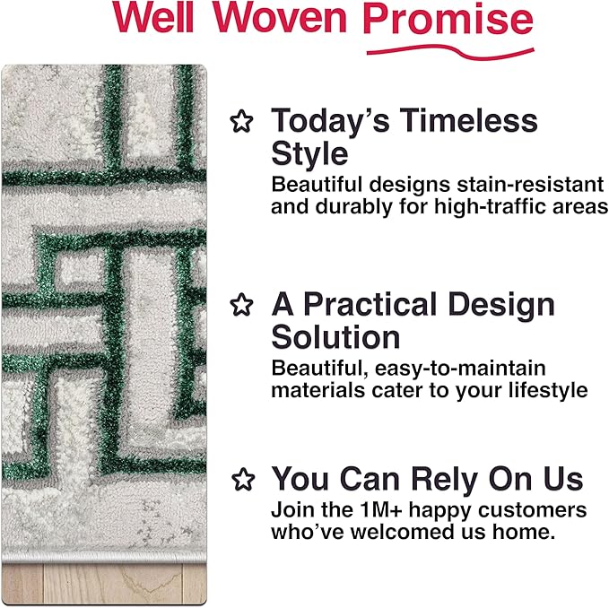 Well Woven Lezlee Abstract Modern 2' x 3' Area Rug - Emerald Green Marble Border - for Entryway, Office, Accent