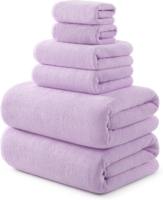 REDKISS Bath Towels Set of 6 - Oversized Bath Sheets (70 x35 in), 670GSM Ultra Soft & Highly Absorbent, Quick Dry Purple Towel Sets for Bathroom, Spa, Hotel, Gym