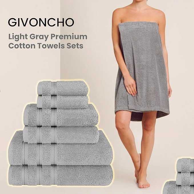 6-Piece 600 GSM Turkish Cotton Towel Set – Luxury Soft & Absorbent Bath Towels, Hand Towels & Washcloths – Premium Bathroom Essentials for Home, Guest Bath & Apartments