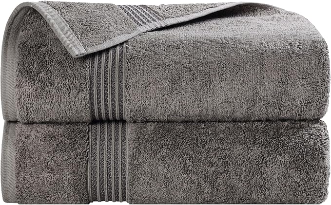 Superior Egyptian Cotton Bath Towel Set, Home Bathroom Towels, Master, Guest Bath, Decor Essentials, Quick Dry, Absorbent, Large Body Towels, Spa, Hotel, Resort, Adult, Kids, Set of 2, Charcoal