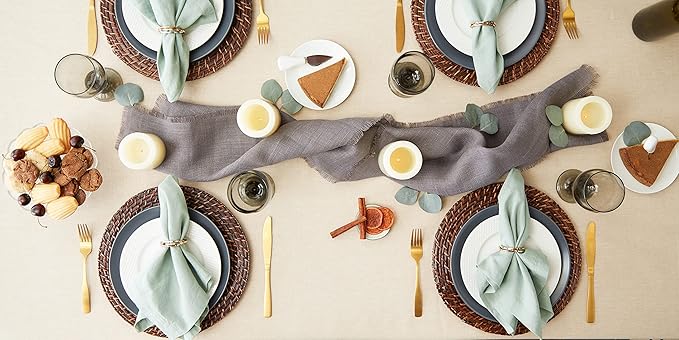 DII French Stripe Dining Table Collection Farmhouse Style Tablecloth, 70 Inches Round, Taupe/Black