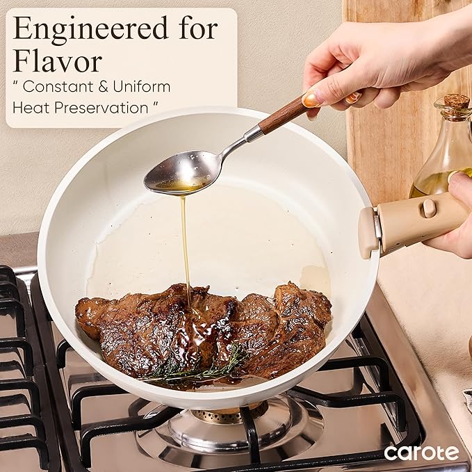 CAROTE 19pcs Pots and Pans Non Stick, Cookware Sets Detachable Handle, Induction Kitchen Pots and Pans,NonStick Cooking Set, Oven/Dishwasher/Fridge Safe, Space Saving