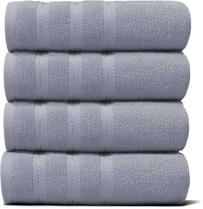 Hearth & Harbor Luxury Hand Towels - 100% Ring Spun Cotton Hand Towels for Bathroom, Shower, Spa, Soft & Absorbent Towels, 4 Piece Set, Stone Blue