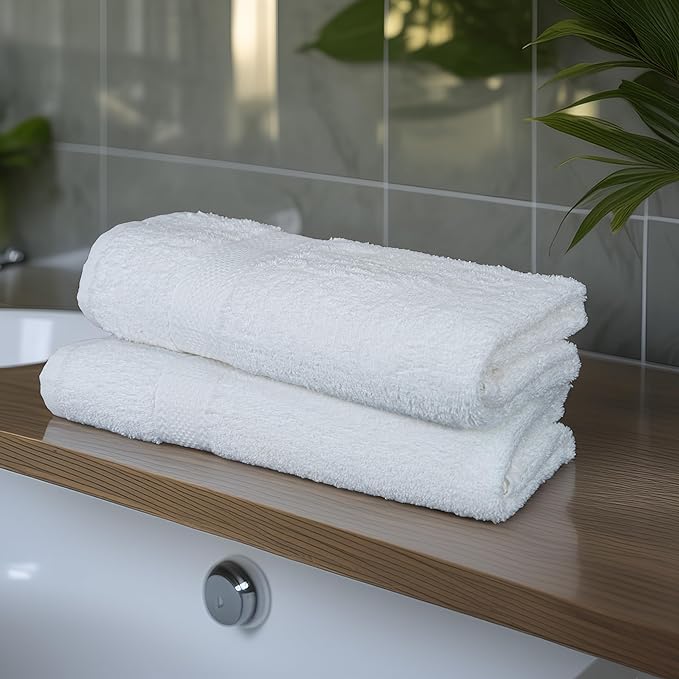 Bulk Large Bath Towels Set of 12 – 100% Cotton Terry – 24" x 50" – Quick Dry, Soft & Highly Absorbent – White Towels for Bathroom, Gym, Spa, Pool & Daily Use