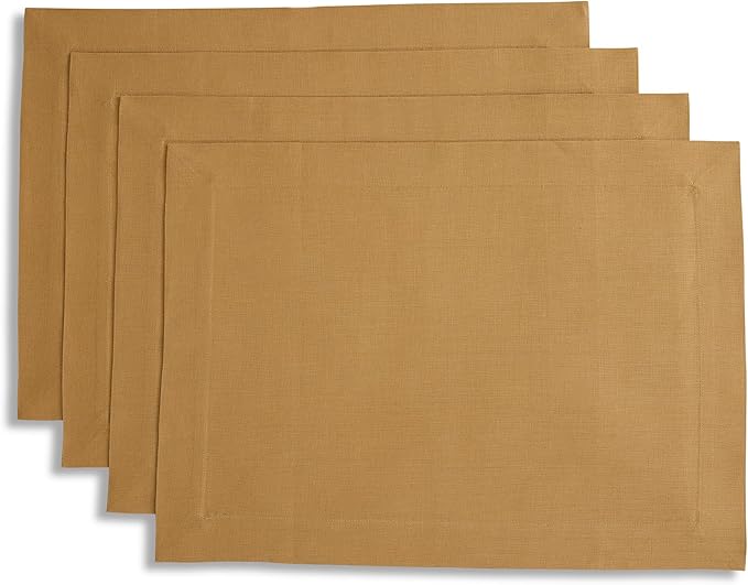 Solino Home Linen Placemats Set of 4 - Caramel Placemats 14 x 19 Inch - 100% Pure Linen Table Place Mats - Fete