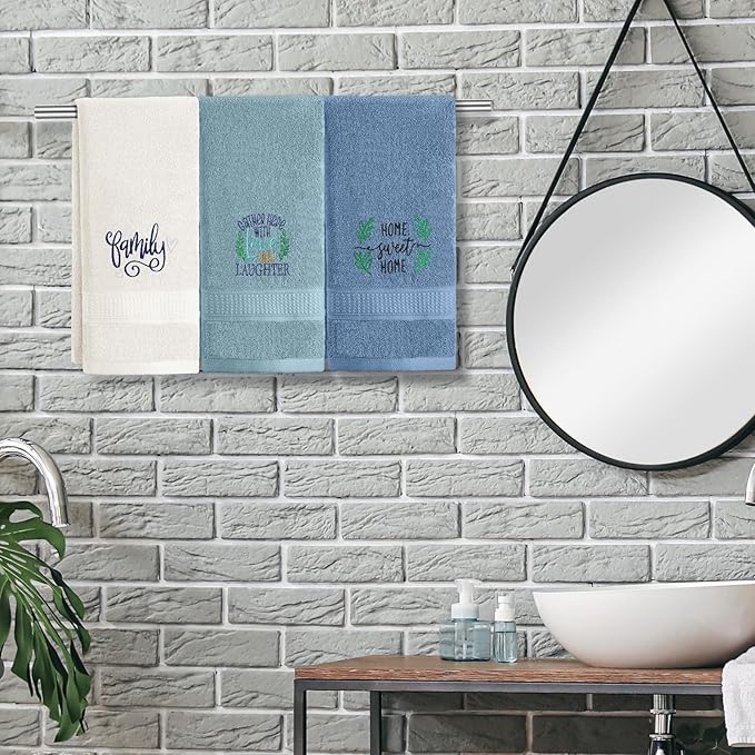 3 Pcs Farmhouse Decorative Hand Towels for Bathroom and Kitchen Rustic Embroidered 100% Cotton Hand Towels Decorative Set for Boho Bathroom Decor