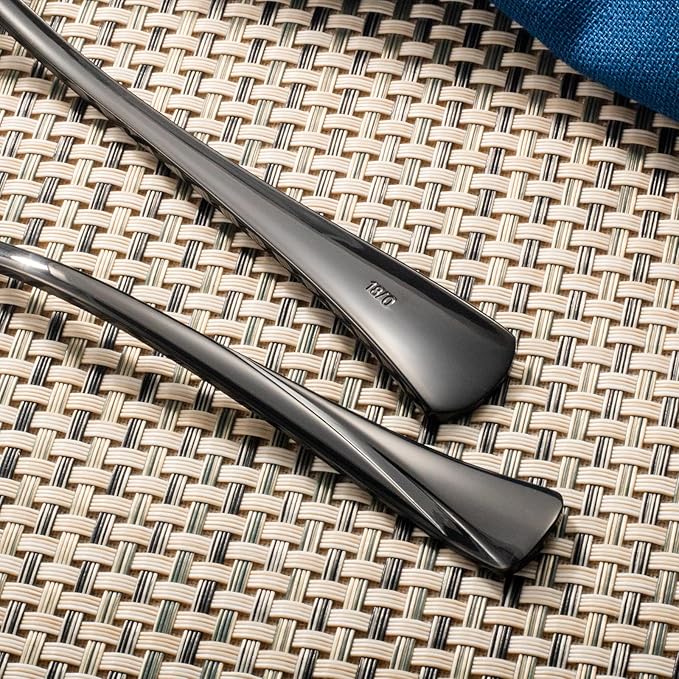 Alata Alice Black Mirror 45-Piece Silverware Set Stainless Steel Flatware Set,Service for 8,Mirror Polished Cutlery Set,Dishwasher Safe