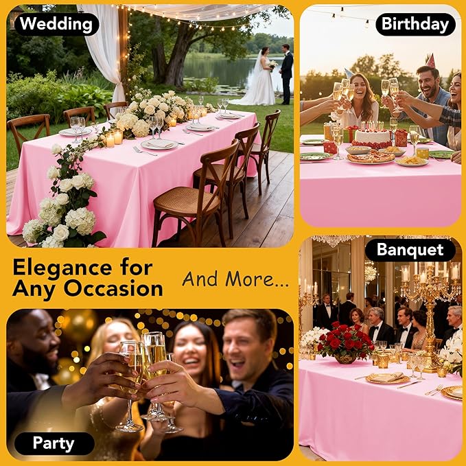 10-Pack Pink Tablecloths for Rectangle Tables, 60 x 84 Inches, Stain-Resistant Polyester Fabric for 4 Foot Tables - Washable Table Covers for Weddings, Banquets, Birthday Parties, Events