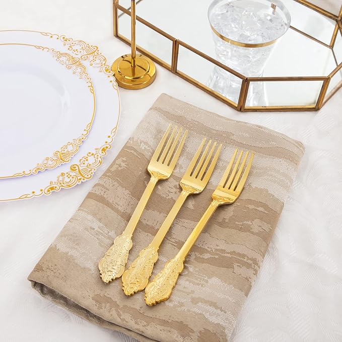 Ciaell 200PCS Gold Plastic Forks - Heavy Duty Plastic Forks - 7.48 Inch Heavyweight Gold Forks - Disposable Dessert Forks Perfect for Parties & Weddings & Dinners