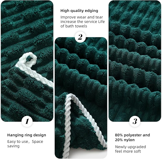 40x80 Inches Oversized Bath Sheets Extra Large Bath Towels Set of 2 for Adults Super Soft Quick Dry Lightweight Lint Free Absorbent Stripe Microfiber Shower Towels (Dark Green, 2 Piece)