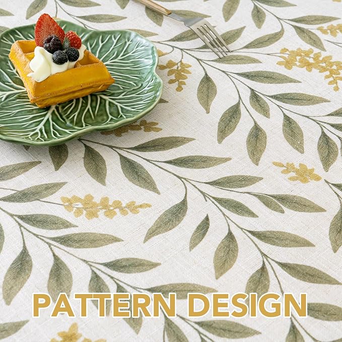 H.VERSAILTEX Linen Table Cloths Floral Printed Tablecloth Spill-Proof Waterproof Table Cover for Dining Buffet Feature Soft and Thick Fabric Wrinkle Free, 60 x 84 Inch, Adela Botanical Motif - Sage