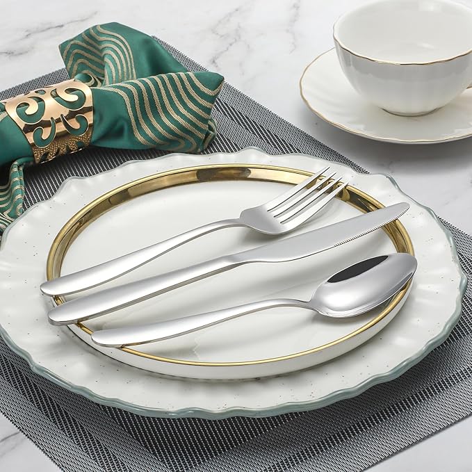 24-piece Forks and Spoons Silverware Set, Amafox Food Grade Stainless Steel Flatware Cutlery Set for Home, Kitchen and Restaurant, Mirror Polished Forks and Spoons Set for 12, Dishwasher Safe