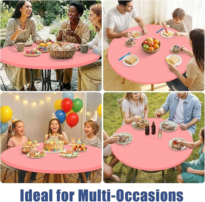 Round Spandex Tablecloth, Elastic Fitted Waterproof Tablecloths for 57"-68" Tables, Stretch Washable Picnic Table Cover for Camping, Dining, Indoor and Outdoor,Coral Red