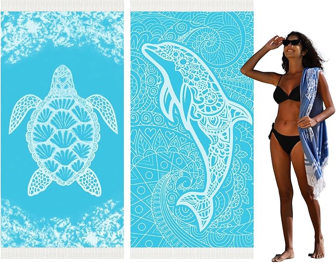 2 Pack Turkish Beach Towel Quick Dry Absorbent Cotton Lightweight Thin Bathroom Bath Pool Swim Towels Extra Large Oversized Sand Free Towel Beach Accessories Essentials Stuff Cloud Adults Gift