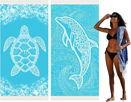 2 Pack Turkish Beach Towel Quick Dry Absorbent Cotton Lightweight Thin Bathroom Bath Pool Swim Towels Extra Large Oversized Sand Free Towel Beach Accessories Essentials Stuff Cloud Adults Gift