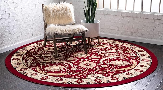 Unique Loom Espahan Collection Area Rug - Cape Cod (7' 10" Round, Red/ Beige)