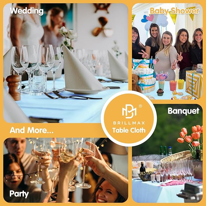 BRILLMAX 4 Pack Light Blue Tablecloths for 8 Foot Rectangle Tables 90 x 156 Inch - 8ft Rectangular Bulk Linen Polyester Fabric Washable Cloth Cover for Wedding Reception Banquet Birthday Party