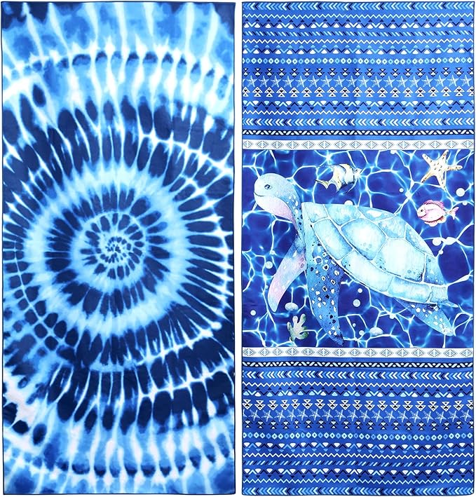 2 Pack Microfiber Beach Towel, Blue and Blue Oversized Pool Towel 75”x 35”, Sand-Free Quick Drying Camping Super Absorbent Bath Blanket, Soft Breathable and Lightweight