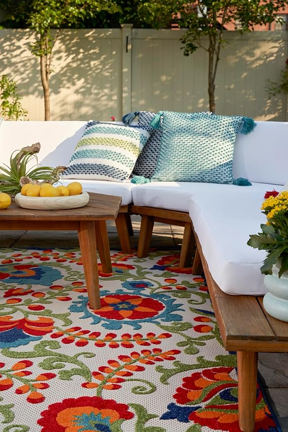 Nourison Home Aloha Multicolor 7'10" x 10'6" Area Rug - Easy Clean, Non Shedding, Bed Room, Living Room, Dining Room, Kitchen (8' x 11')