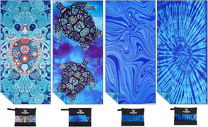 4 Pack Microfiber Lightweight Thin Beach Towel Sand Free Quick Dry Super Absorbent Large Towels for Swimming Pool Yoga Gym Travel Vacation Beach Accessories Essentials for Adults