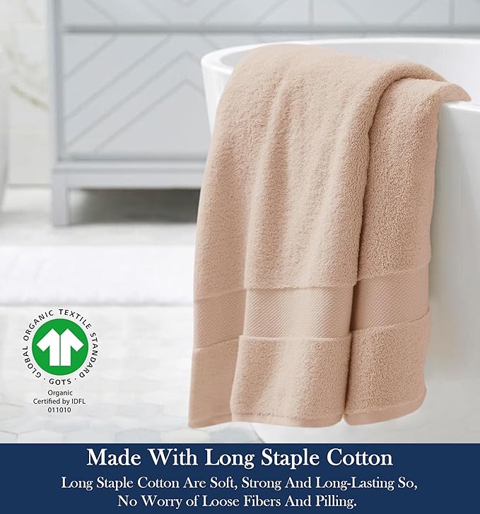 Delara Organic Cotton Luxuriously Plush Bath Sheet | GOTS & Oeko-TEX Certified | Premium Hotel Quality Towels | Feather Touch Technology| 650 GSM Long Staple|Soft, Quick Dry & Ultra-Absorbent 36"x70"