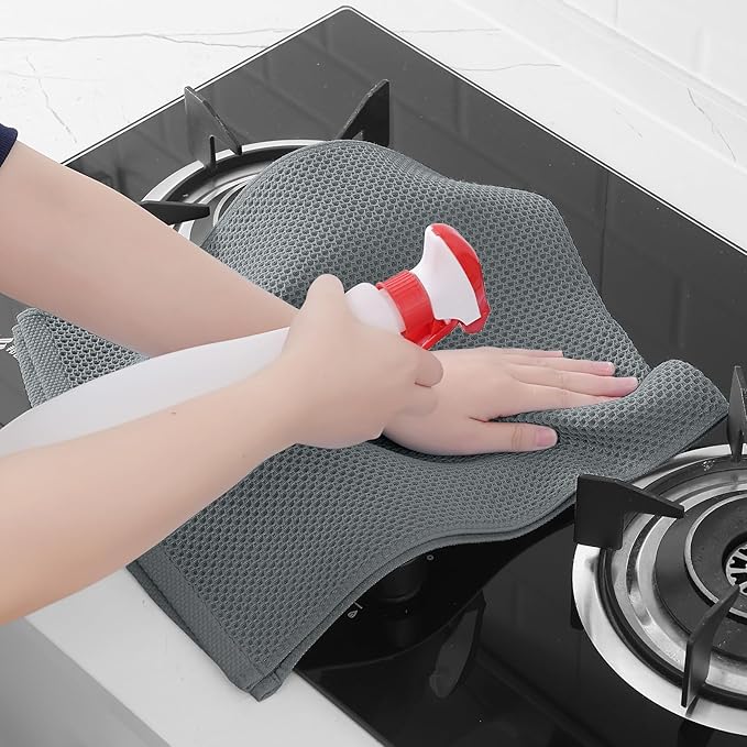 Homaxy 100% Cotton Waffle Weave Kitchen Dish Towels, Ultra Soft Absorbent Quick Drying Cleaning Towel, 13 x 28 Inches, 6-Pack, Grey