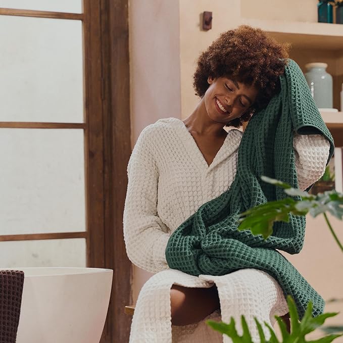 Luxury Organic Japanese Cotton Waffle Bath Towel | Thick, Absorbent, Quick Dry Bathroom Towels for Shower, Sauna, Onsen| Hotel & Spa Quality, Gift-Ready (Forest Green, Bath Sheet Set (3-Piece))