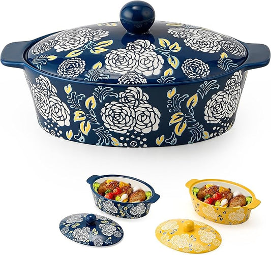 Ceramic Casserole Dish With Lid, Casserole Dishes for Oven, Baking Dish Lasagna Pans For Cooking, Oval Baking Pan, Dutch Oven, Perfect for Bread Baking and Serving, Housewarming, Thanksgiving - Blue