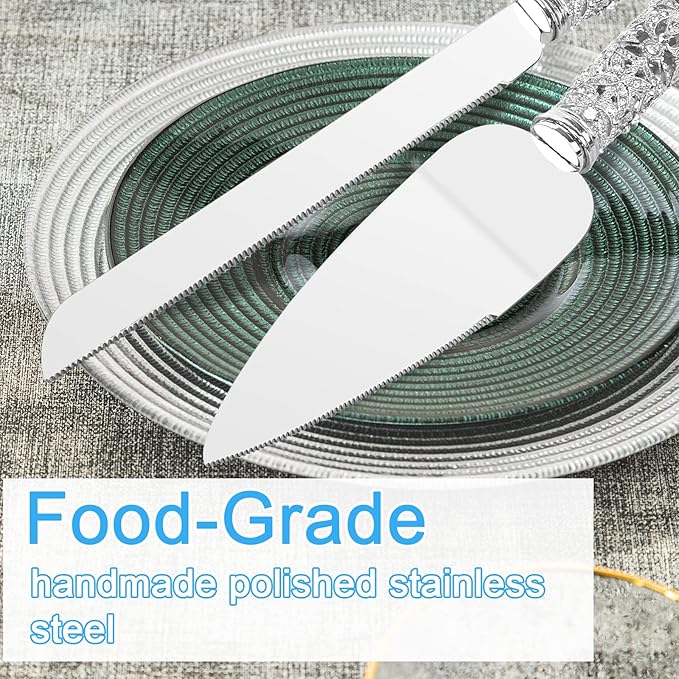 Wedding Cake Knife and Server Set - 2 Piece Dessert Set Metal Handle with Crystal Stones Decoration for Wedding, Anniversary Party Birthday Banquets and Gifts for Bride and Groom