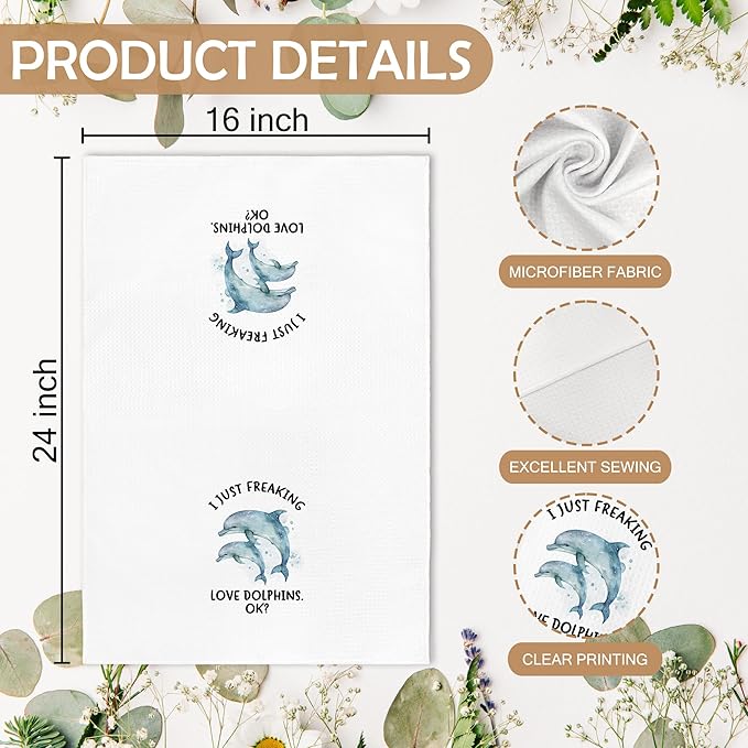 Funny Coastal Dolphin Hand Towels Gifts, Beachy Ocean Dolphin Bathroom Decor, Nautical I Just Freaking Love Dolphins Decor Dish Kitchen Hand Tea Towels for Bathroom Kitchen, 16x24 Inches