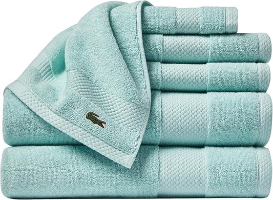 Lacoste Heritage Supima Cotton 6-Piece Towel Set, 2 Bath Towels, 2 Hand Towels, 2 Washcloths, Mint – Highly Absorbent & Quick Drying, Bathroom Essential, Machine Washable