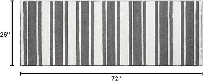 Nautica – Runner Rug | Indoor Runners for Hallways and Entry Rugs| Non-Slip and Non-Skid Entry and Kitchen Door Mat| Machine Washable Entryway Carpet Rugs | 26” x 72” | Stripe Dark Grey