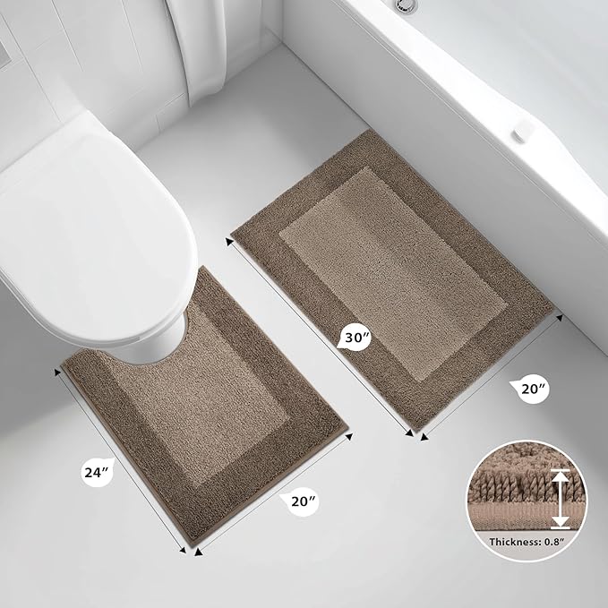 Bathroom Rugs U-Shaped 20" x 24", Non-Slip Extra Soft Absorbent Bath Rugs, Machine Washable Quick Dry Bath Mats for Toilet Base, Grayish Brown & Coffee