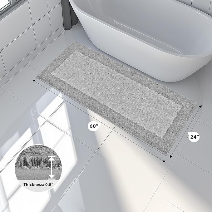 Bathroom Rugs 24" x 60", Non-Slip Extra Soft Absorbent Bath Rugs, Machine Washable Quick Dry Bath Mats for Bathroom Floor, Shower, Bathtub and Sink, Light Grey & Grey