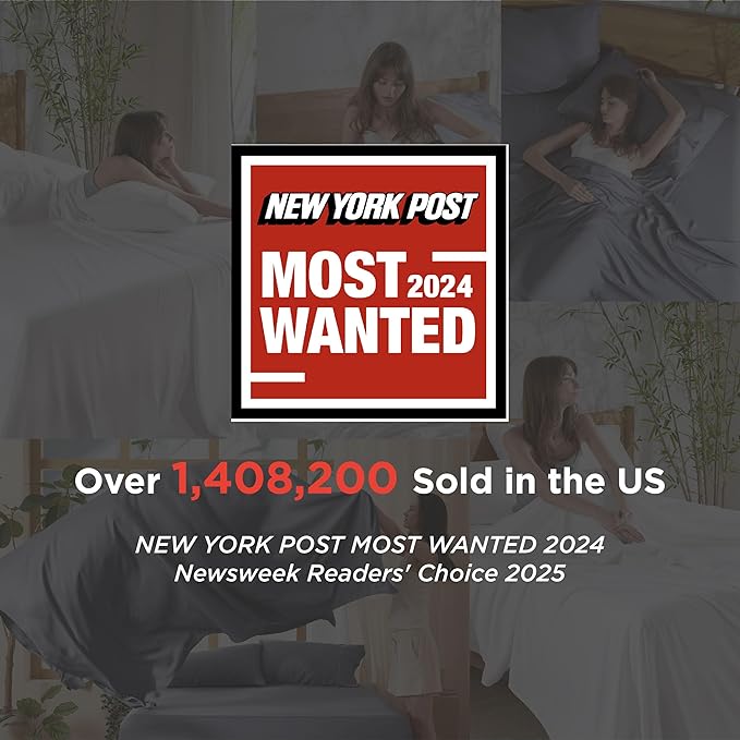 Bedsure King Size Sheets Set, Cooling Sheets for Hot Sleepers, Rayon Derived from Bamboo, Breathable & Soft, Deep Pocket Up to 16 Inches, Hotel Luxury Silky Bedding, Dark Grey